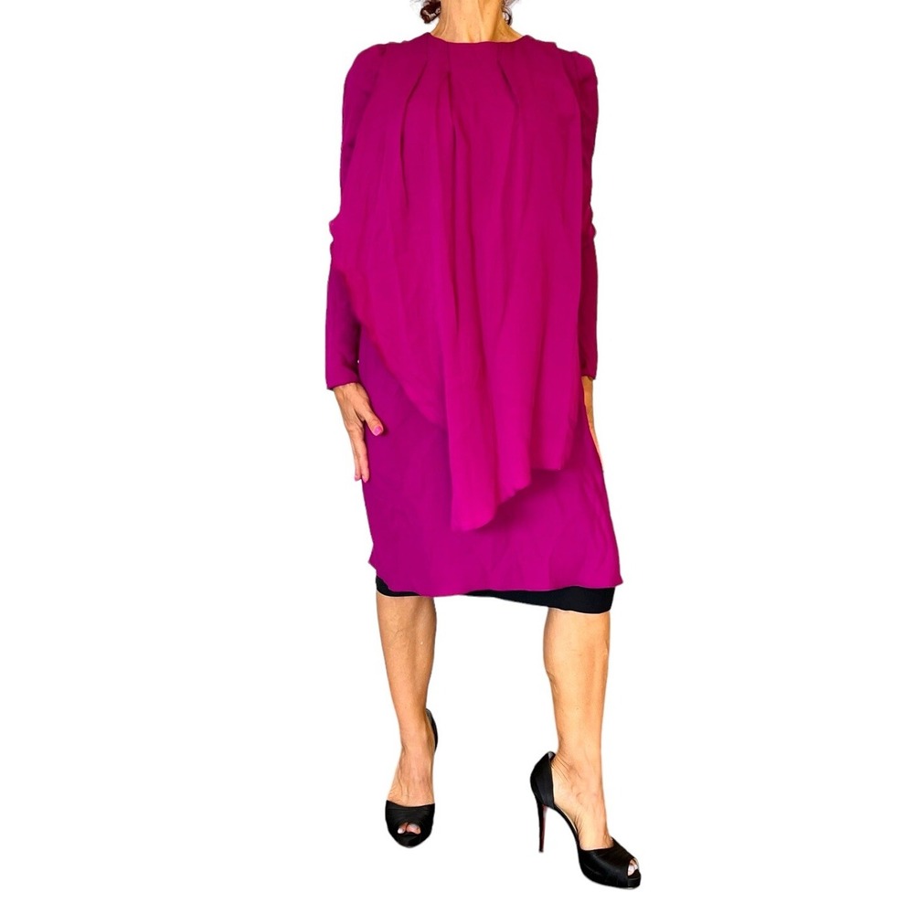 DICE KAYEK WOMEN'S MIDI DRESS FUSCIA SILK CHIFFON LAYERED 38 6 LAGENLOOK